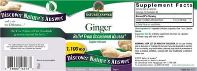 Photo of the Nature's Answer Ginger 1,100 mg label
