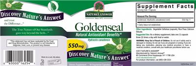 Photo of the Nature's Answer Goldenseal 550 mg label