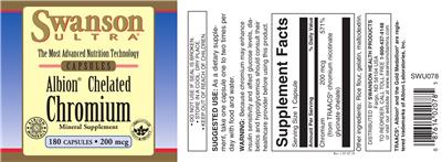 Photo of the Swanson Ultra Albion Chelated Chromium 200 mcg label