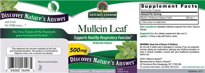 Photo of the Nature's Answer Mullein Leaf 500 mg label