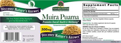 Photo of the Nature's Answer Muira Puama 500 mg label
