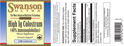 Photo of the Swanson Ultra High Ig Colostrum (40% Immunoglobulins) label