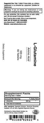 Photo of the Indiana Botanic Gardens L-Glutamine label