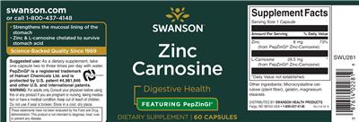 Photo of the Swanson Zinc Carnosine label