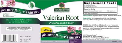 Photo of the Nature's Answer Valerian Root 1,500 mg label
