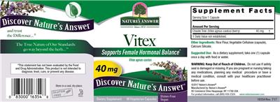 Photo of the Nature's Answer Vitex 40 mg label