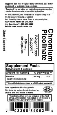 Photo of the Indiana Botanic Gardens Chromium Picolinate 200 mcg label