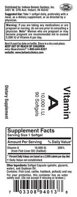 Photo of the Indiana Botanic Gardens Vitamin A label