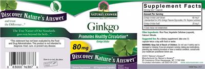 Photo of the Nature's Answer Ginkgo 80 mg label