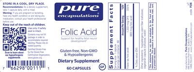 Photo of the Pure Encapsulations Folic Acid label