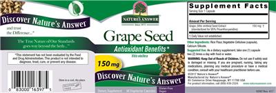Photo of the Nature's Answer Grape Seed 150 mg label