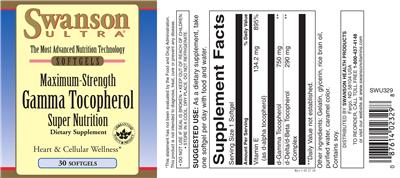 Photo of the Swanson Ultra Maximum-Strength Gamma Tocopherol Super Nutrition label