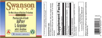 Photo of the Swanson Ultra Pharmaceutical Grade AjiPure L-Arginine with L-Ornithine label