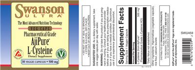 Photo of the Swanson Ultra Pharmaceutical Grade AjiPure L-Cysteine 500 mg label