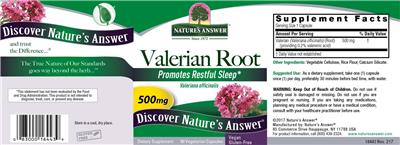 Photo of the Nature's Answer Valerian Root 500 mg label