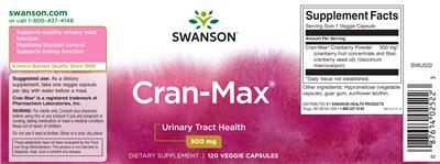 Photo of the Swanson Cran-Max 500 mg label