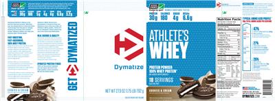 Photo of the Dymatize Athlete's Whey Cookies & Cream label