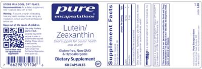 Photo of the Pure Encapsulations Lutein/Zeaxanthin label