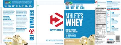 Photo of the Dymatize Athlete's Whey Vanilla Shake label
