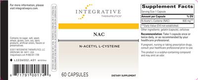 Photo of the Integrative Therapeutics NAC label