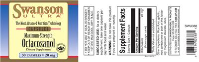 Photo of the Swanson Ultra Maximum-Strength Octacosanol 20 mg label