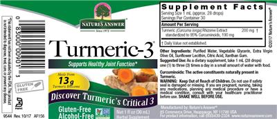 Photo of the Nature's Answer Turmeric-3 Alcohol-Free label