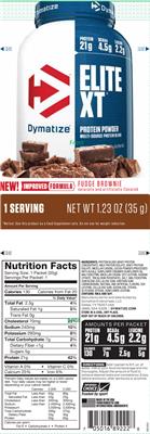 Photo of the Dymatize Elite XT Fudge Brownie label