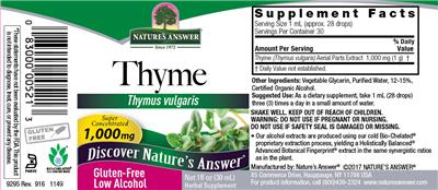 Photo of the Nature's Answer Thyme 1,000 mg label
