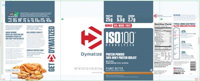 Photo of the Dymatize ISO100 Hydrolyzed Peanut Butter label