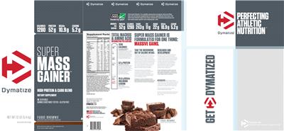 Photo of the Dymatize Super Mass Gainer Fudge Brownie label