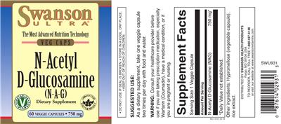 Photo of the Swanson Ultra N-Acetyl D-Glucosamine 750 mg label