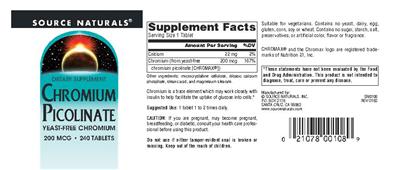 Photo of the Source Naturals Chromium Picolinate 200 mcg label