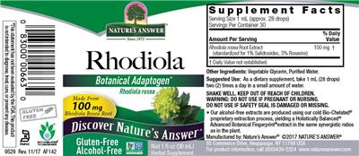 Photo of the Nature's Answer Rhodiola 100 mg Alcohol-Free label