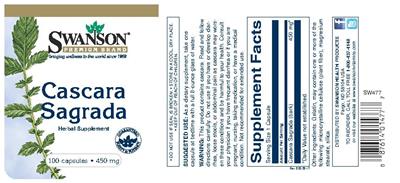 Photo of the Swanson Premium Brand Cascara Sagrada 450 mg label
