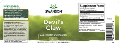 Photo of the Swanson Devil's Claw 1 gram label