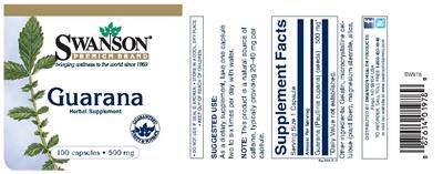 Photo of the Swanson Premium Brand Guarana 500 mg label