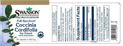 Photo of the Swanson Premium Brand Full Spectrum Coccinia Cordifolia Ivy Gourd 400 mg label