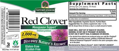 Photo of the Nature's Answer Red Clover 2,000 mg Alcohol-Free label
