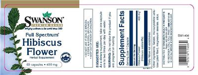 Photo of the Swanson Premium Brand Full Spectrum Hibiscus Flower 400 mg label