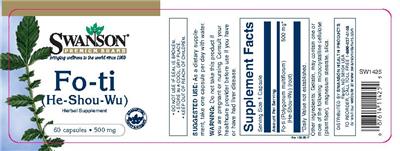 Photo of the Swanson Premium Brand Fo-ti (He-Shou-Wu) 500 mg label