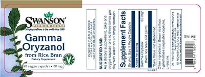 Photo of the Swanson Premium Brand Gamma Oryzanol from Rice Bran 60 mg label