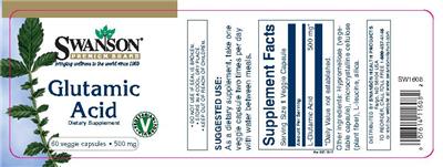 Photo of the Swanson Premium Brand Glutamic Acid 500 mg label
