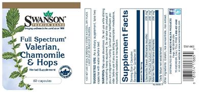 Photo of the Swanson Premium Brand Full Spectrum Valerian, Chamomile & Hops label