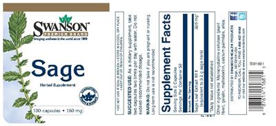 Photo of the Swanson Premium Brand Sage 160 mg label