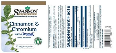 Photo of the Swanson Premium Brand Cinnamon & Chromium with Chromax Chromium Picolinate label