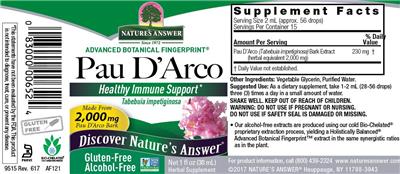 Photo of the Nature's Answer Pau d'Arco 2,000 mg Alcohol-Free label