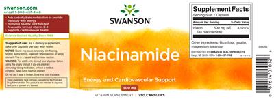 Photo of the Swanson Niacinamide 500 mg label