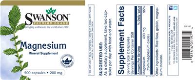 Photo of the Swanson Premium Brand Magnesium 200 mg label