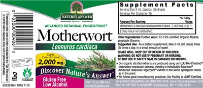 Photo of the Nature's Answer Motherwort 2,000 mg label