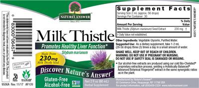 Photo of the Nature's Answer Milk Thistle 230 mg Alcohol-Free label